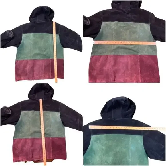 Outbrook Hooded Color Block Suede Coat Jacket Ladies Large Black Green Burgundy - Picture 16 of 16
